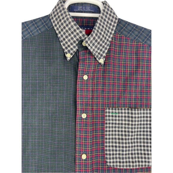 VTG Tommy Hilfiger Plaid Patchwork Color Block Tartan Small Long Sleeve Shirt - Picture 13 of 13